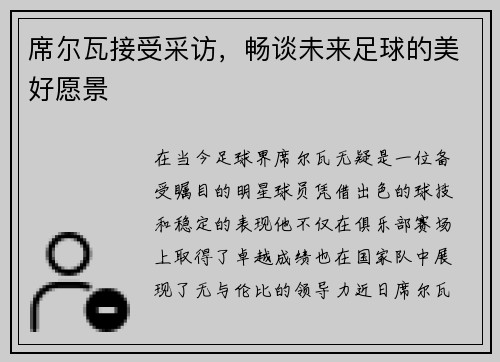 席尔瓦接受采访，畅谈未来足球的美好愿景